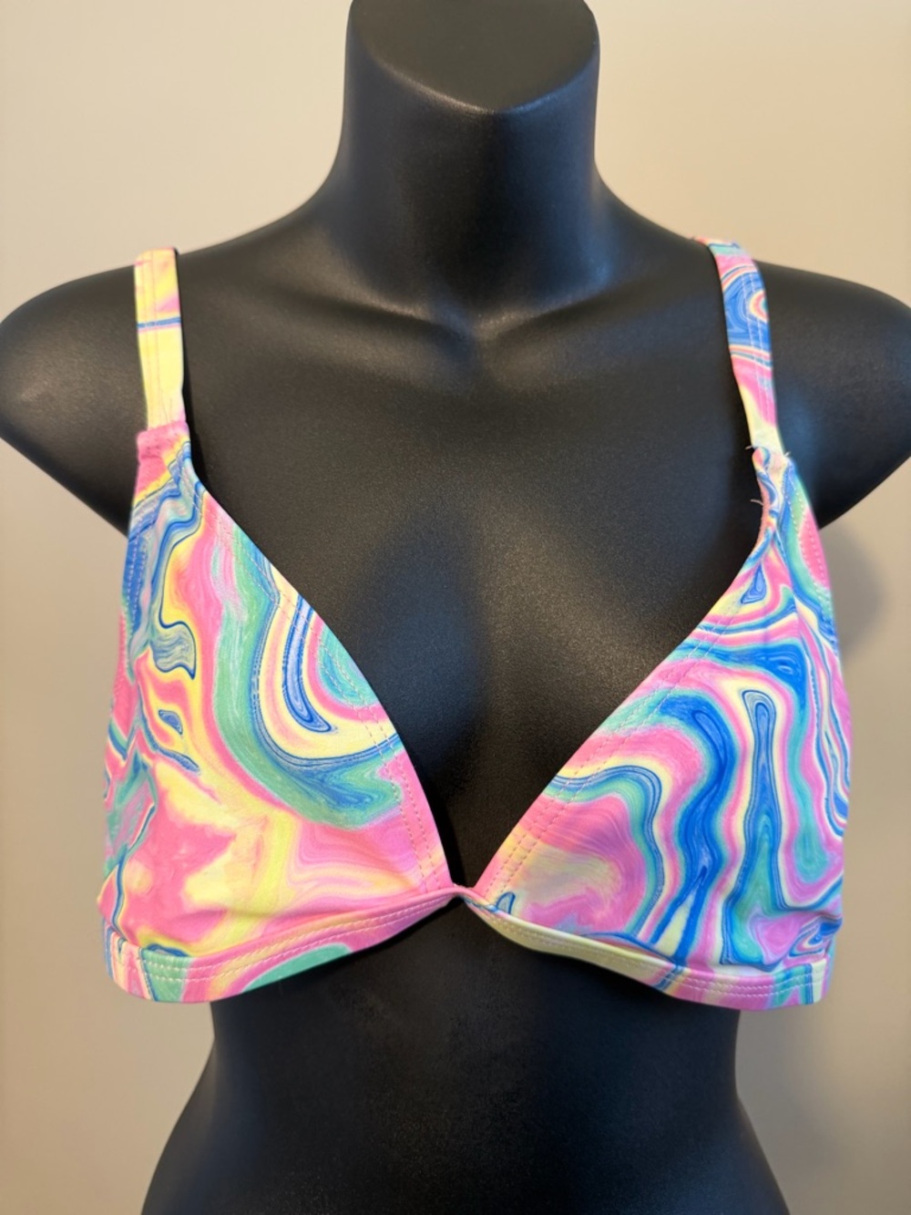 Colorful Swirl Print Bralette style bikini top - Pink, Blue, Yellow, Green